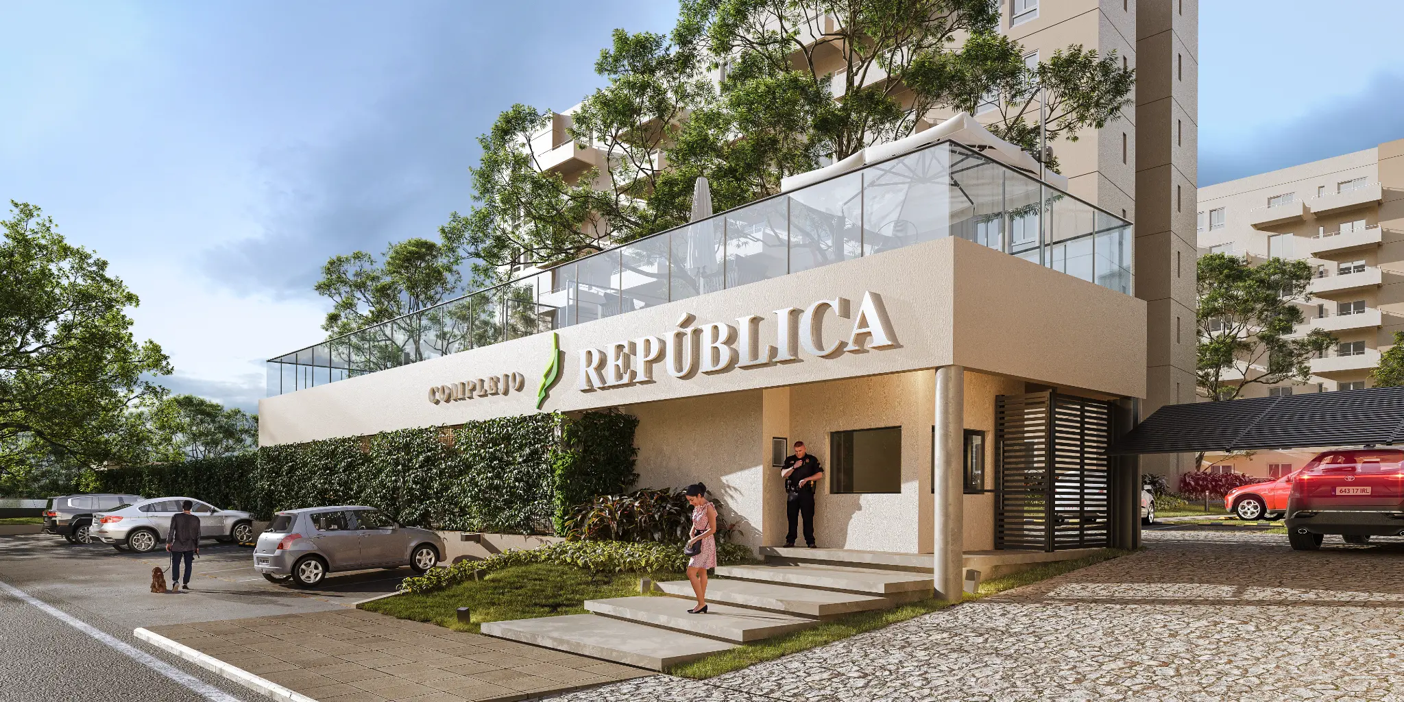 Entrada principal y portería del Complejo República