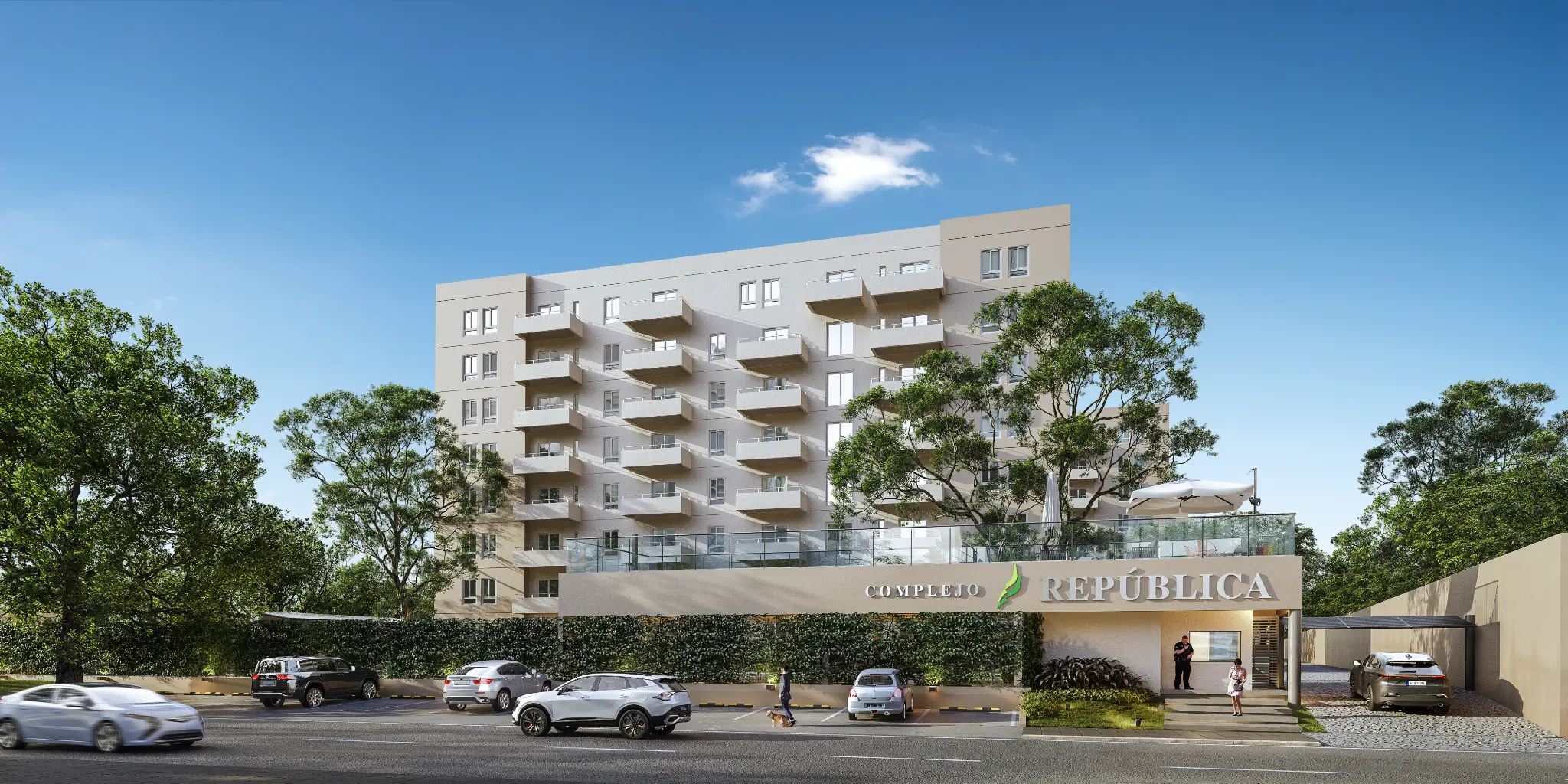 Fachada moderna del Complejo República en Luque, Paraguay - Apartamentos de lujo